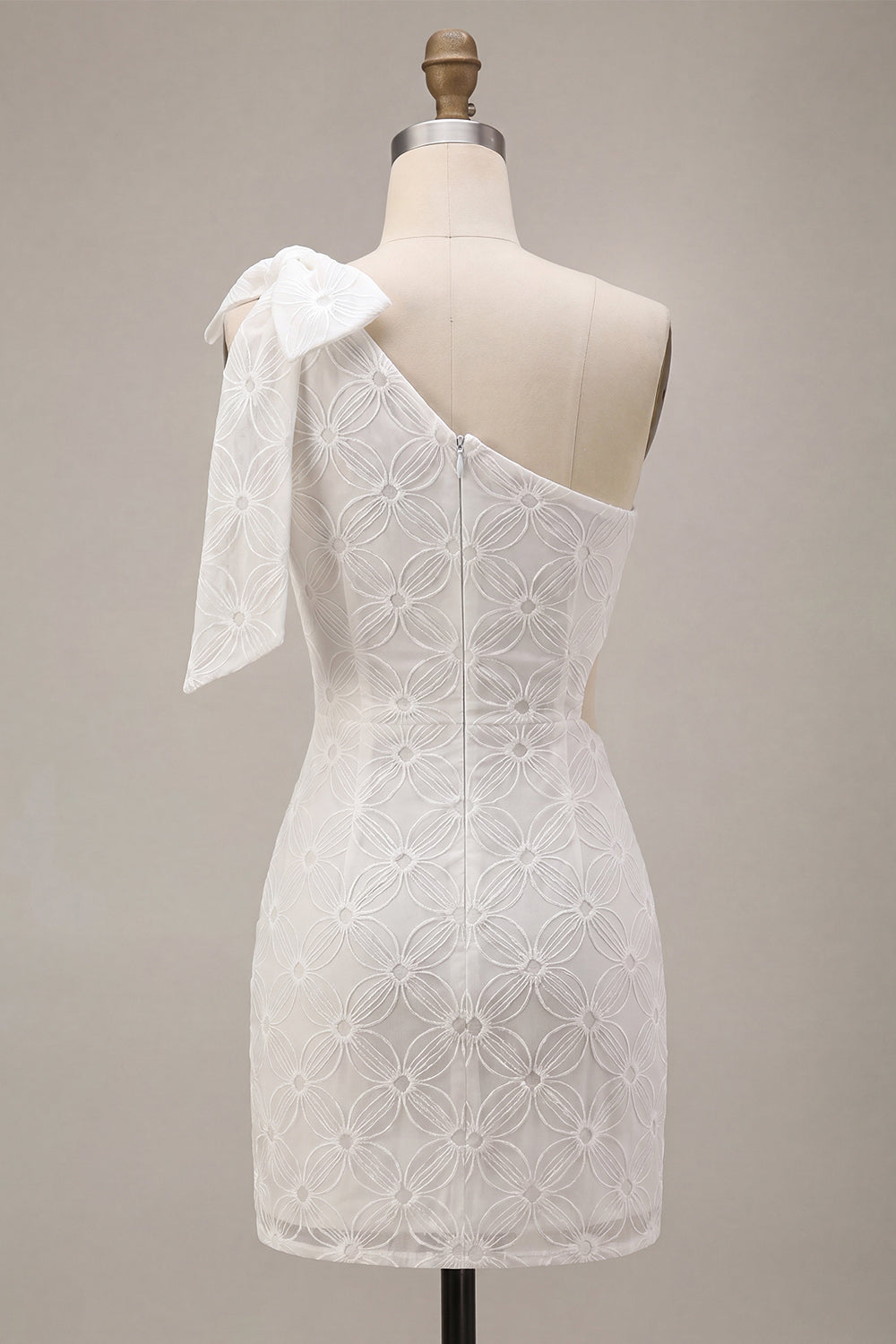 Floral White Tight Short Keyhole Ruched Graduation Dress with Bow