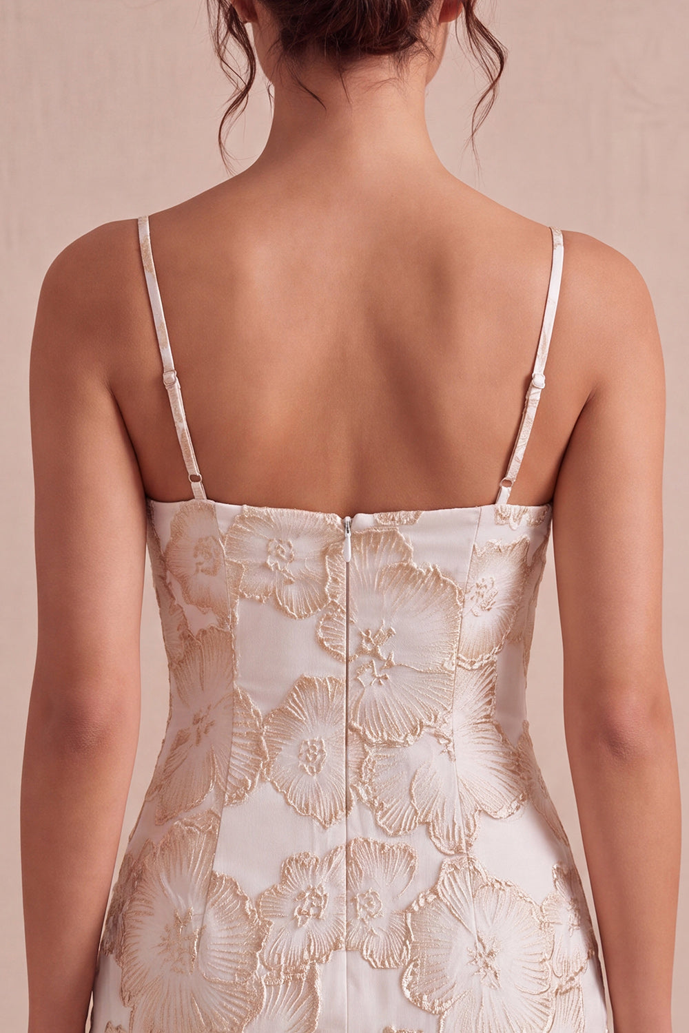 Floral Ivory Tight Short Jacquard Graduation Dress