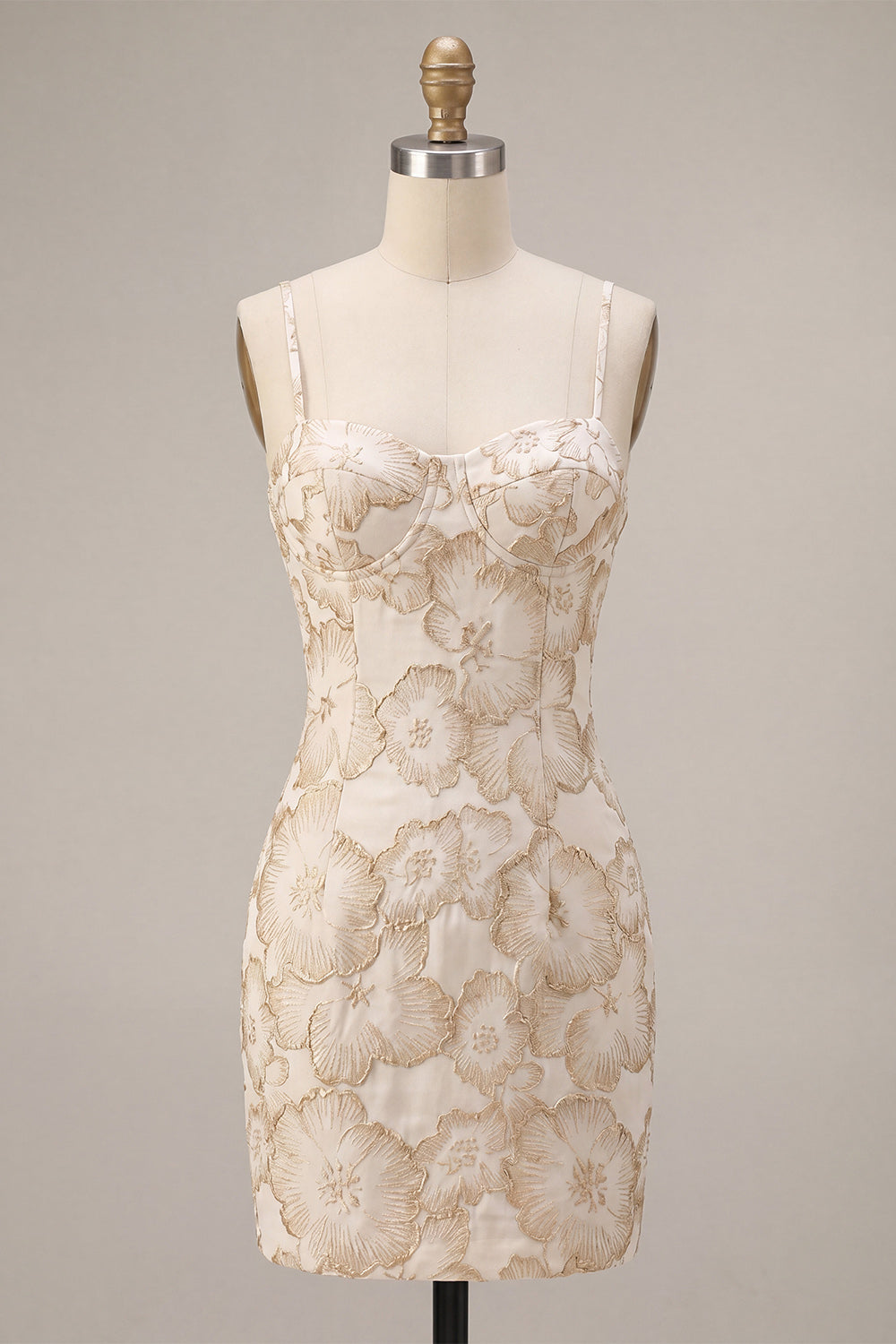 Floral Ivory Tight Short Jacquard Graduation Dress