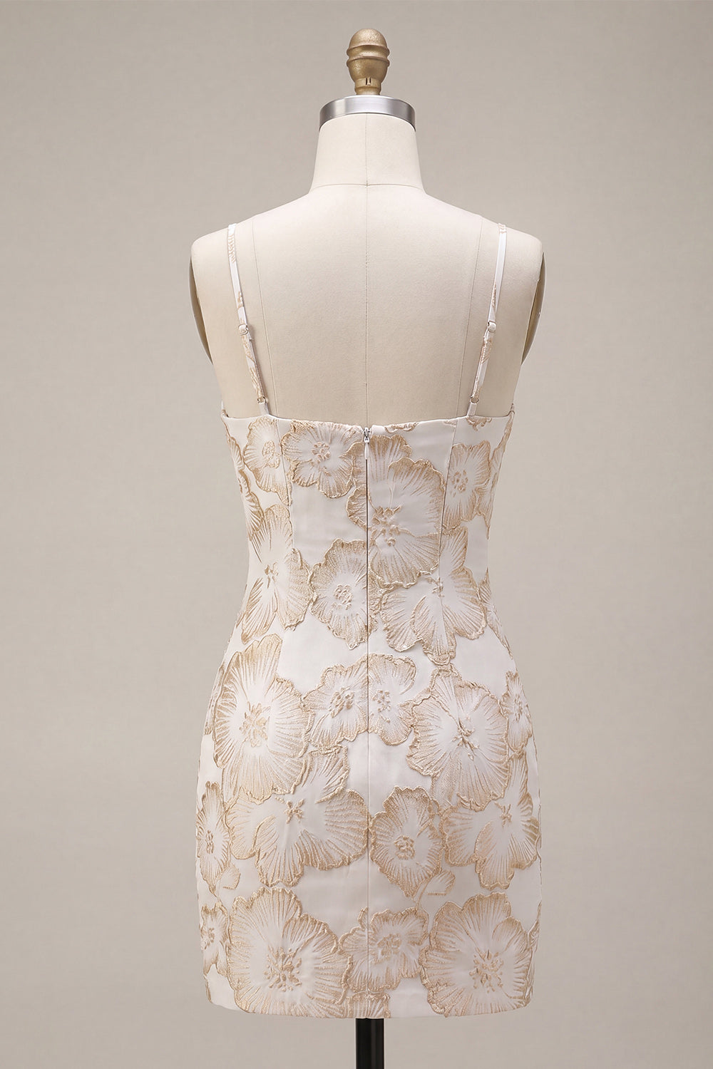 Floral Ivory Tight Short Jacquard Graduation Dress