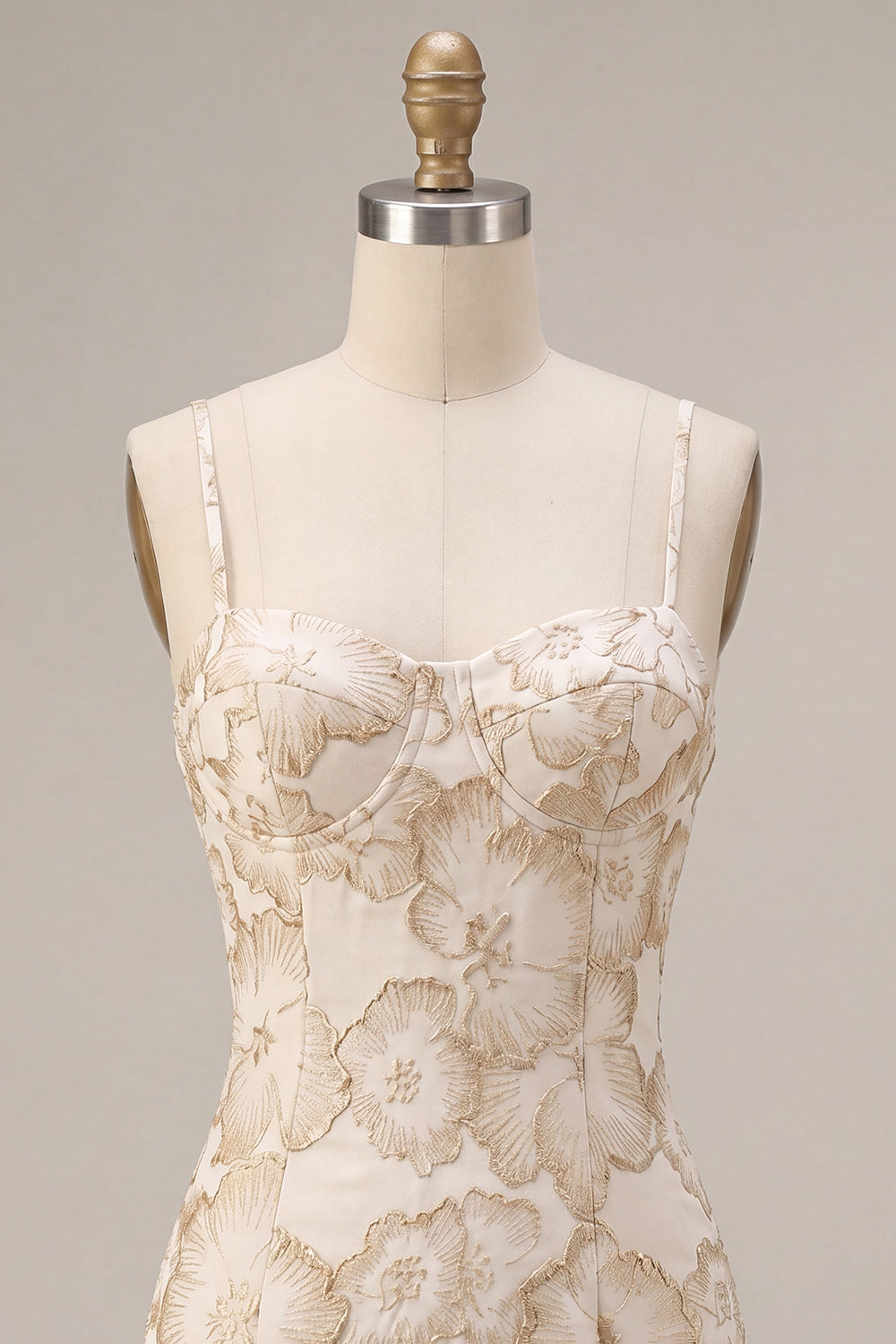 Floral Ivory Tight Short Jacquard Graduation Dress