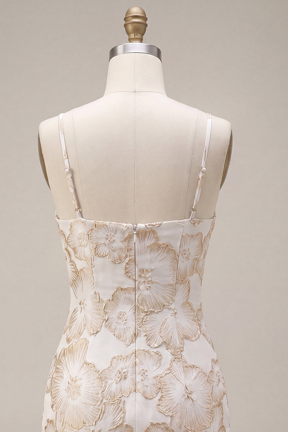 Floral Ivory Tight Short Jacquard Graduation Dress