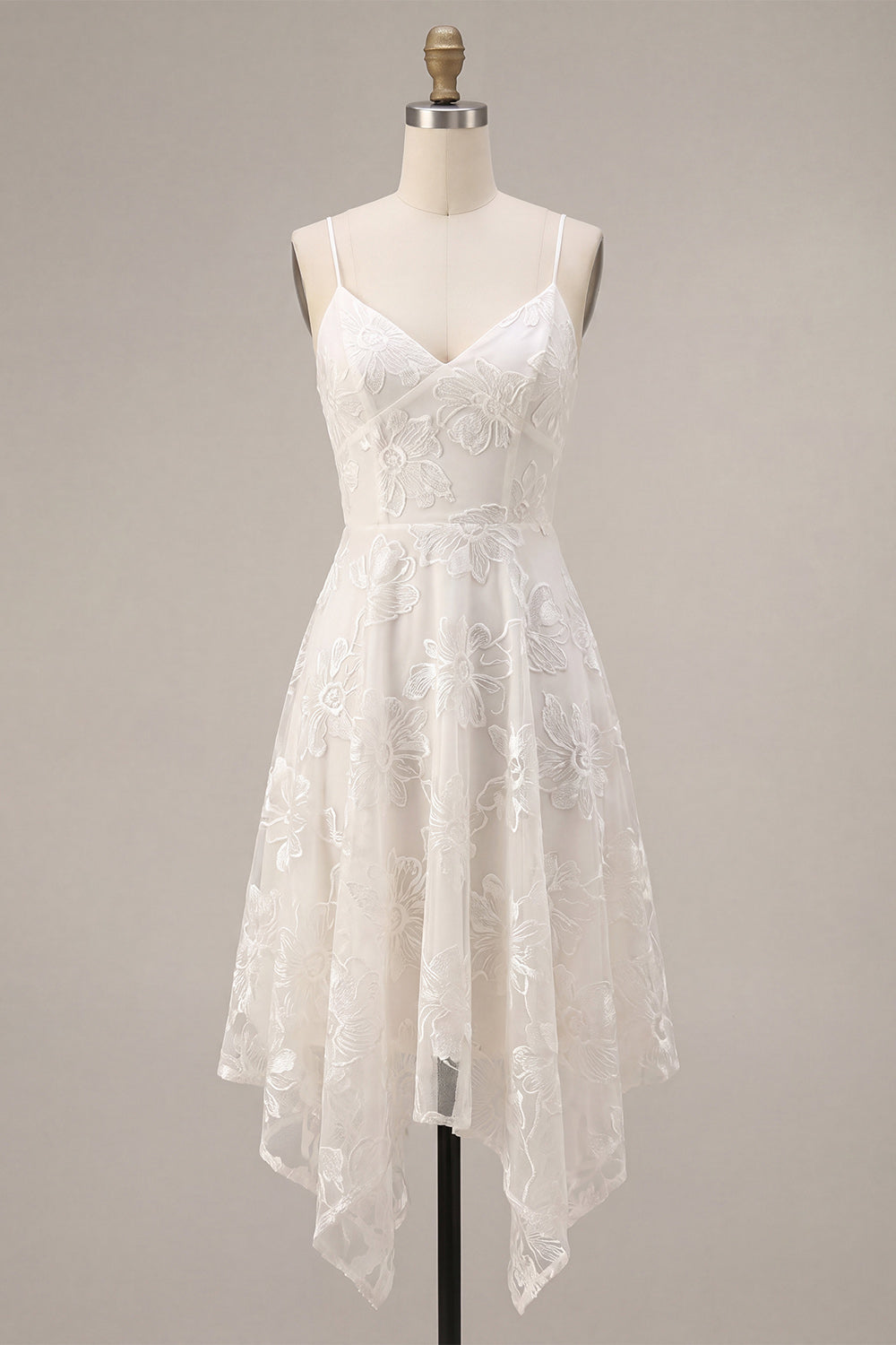 Ivory A-Line Spaghetti Straps Short Floral Graduation Dress
