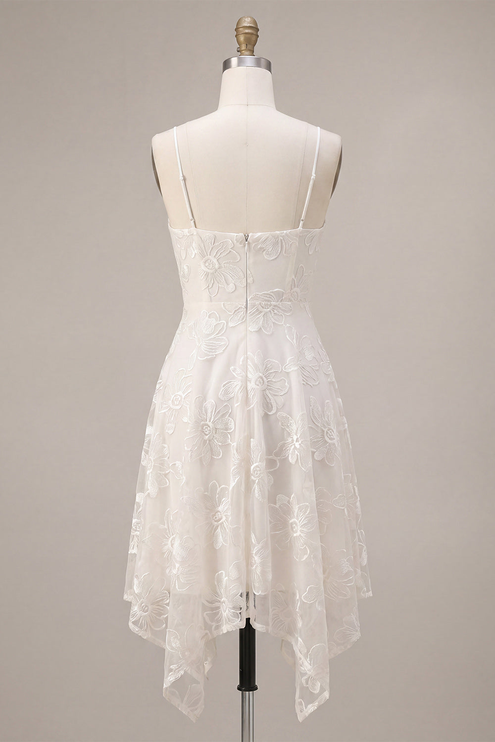 Ivory A-Line Spaghetti Straps Short Floral Graduation Dress