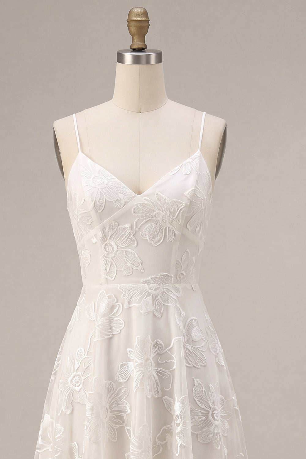 Ivory A-Line Spaghetti Straps Short Floral Graduation Dress