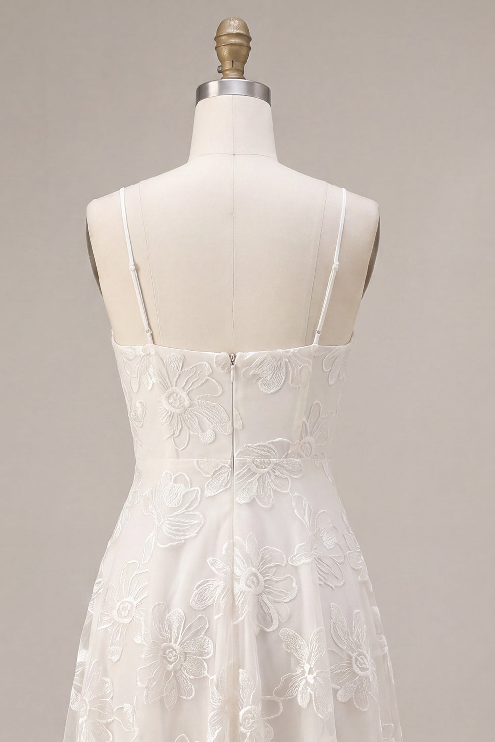 Ivory A-Line Spaghetti Straps Short Floral Graduation Dress