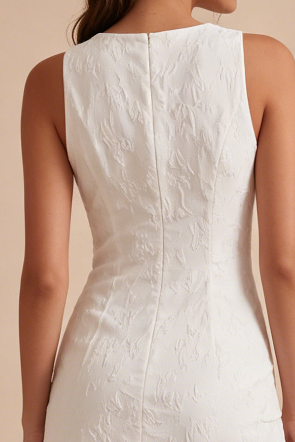 Floral White Tight Short Jacquard Graduation Dress with Slit