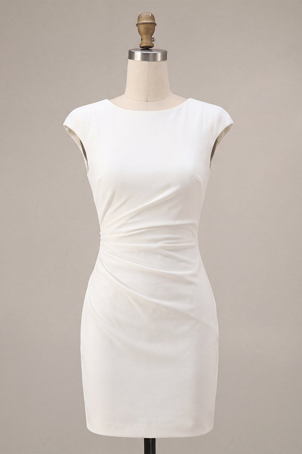 White Satin Tight Short Ruched Graduation Dress with Sleeves
