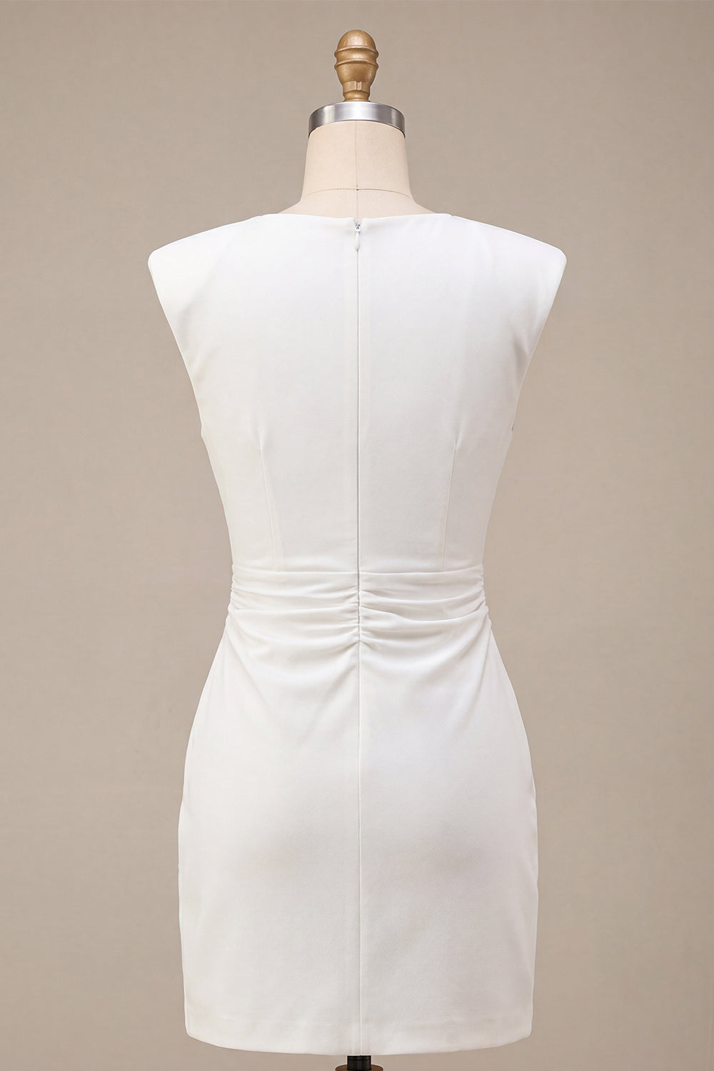 White Satin Tight Short Ruched Graduation Dress with Sleeves