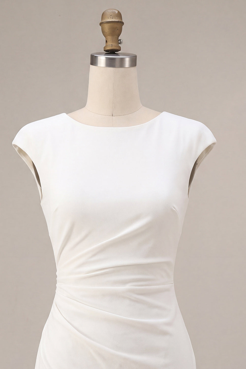 White Satin Tight Short Ruched Graduation Dress with Sleeves
