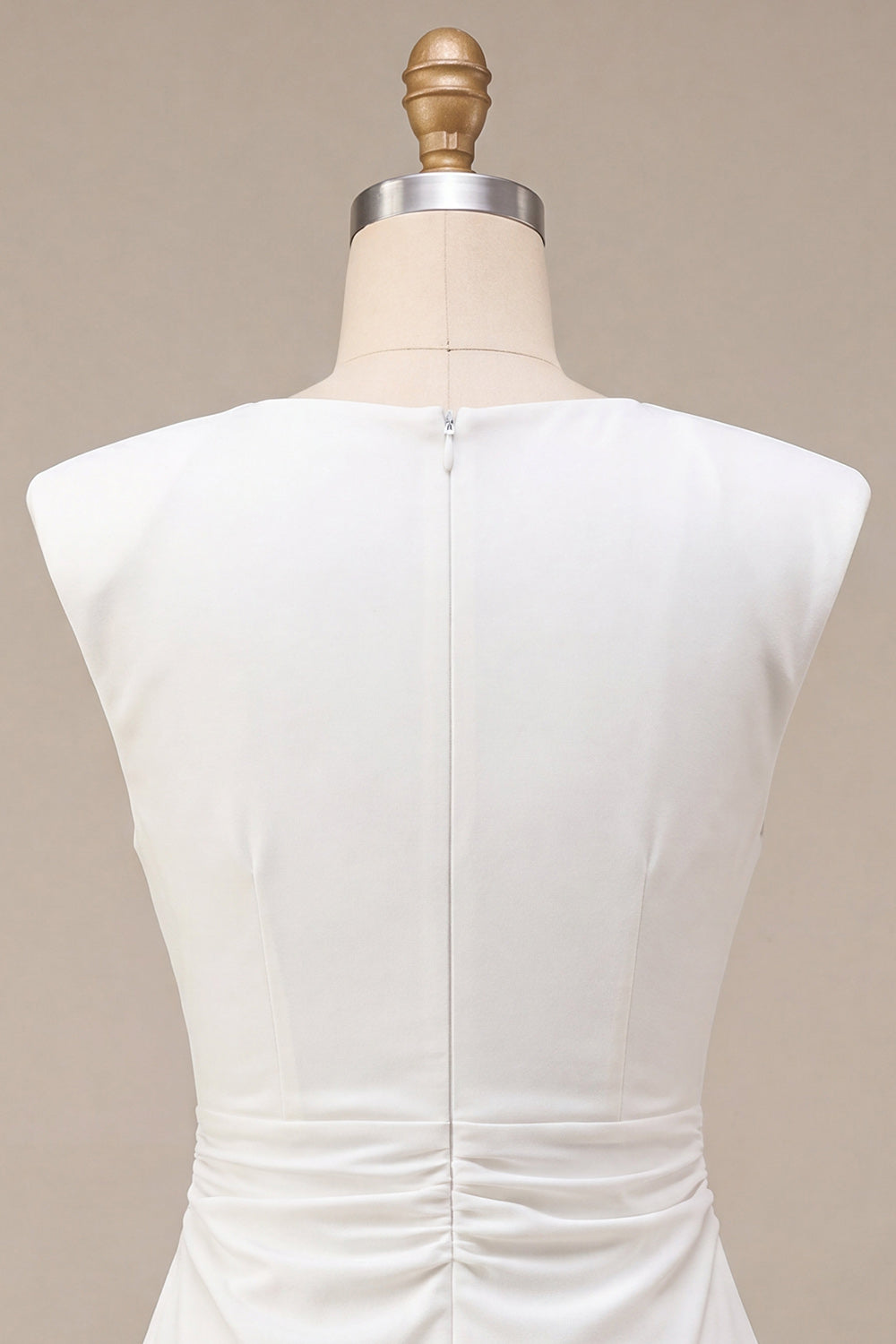 White Satin Tight Short Ruched Graduation Dress with Sleeves