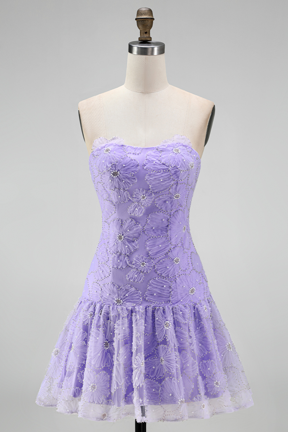 Floral Pink A-Line Beaded Short Homecoming Dress