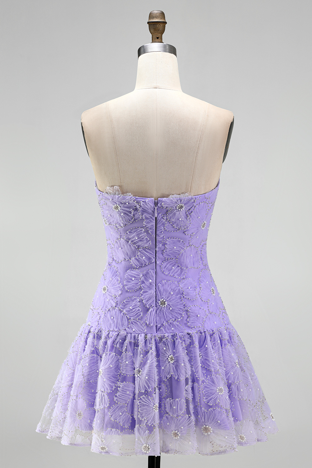 Floral Pink A-Line Beaded Short Homecoming Dress