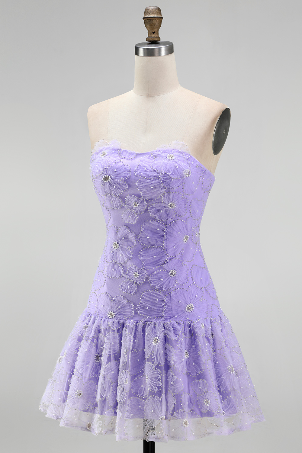 Floral Pink A-Line Beaded Short Homecoming Dress
