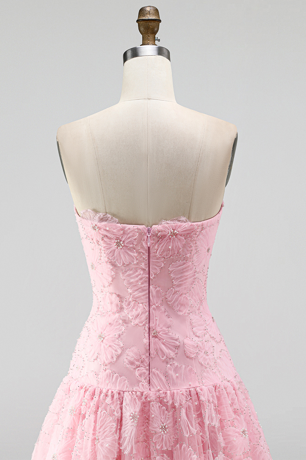 Floral Pink A-Line Beaded Short Homecoming Dress