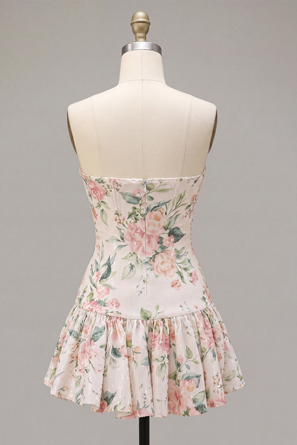 Sparkly White Pink Flower A-Line Sequin Short Homecoming Dress with Neck Scarf