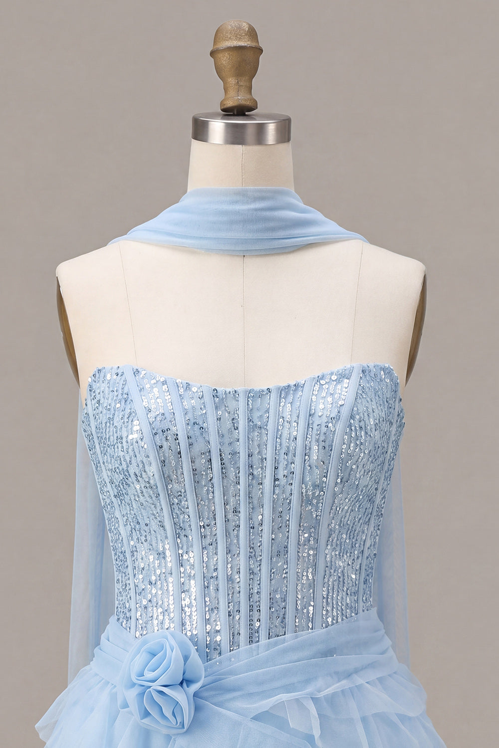 Sparkly Sky Blue Corset Tiered Sequin Ruffled Short Homecoming Dress