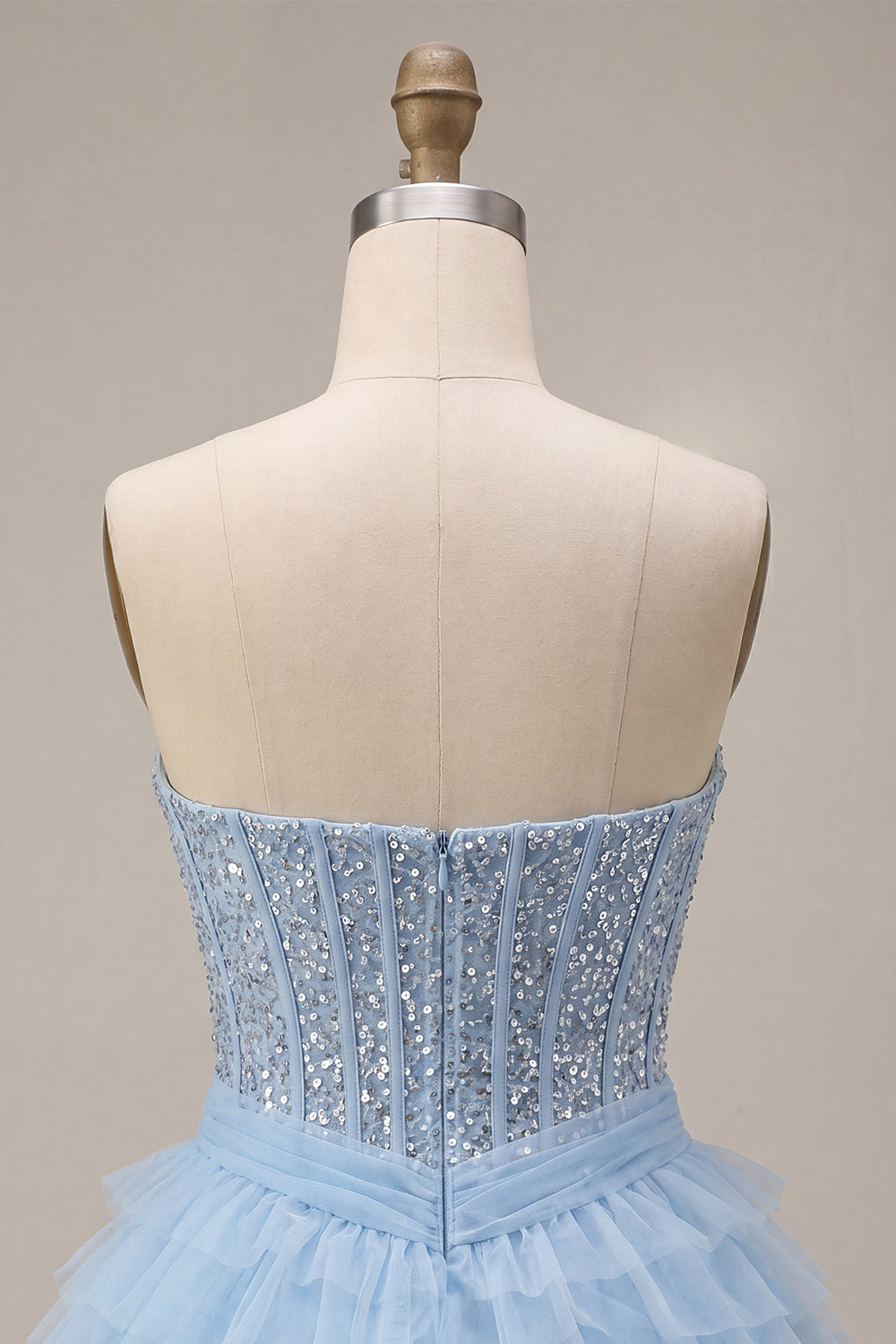 Sparkly Sky Blue Corset Tiered Sequin Ruffled Short Homecoming Dress