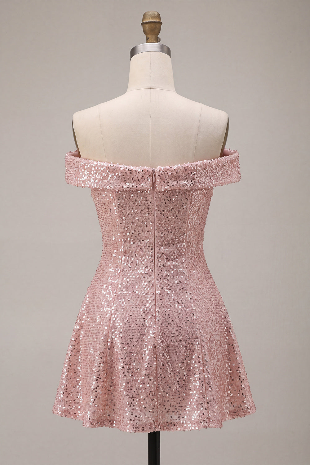 Sparkly Pink A-Line Off The Shoulder Sequin Short Homecoming Dress