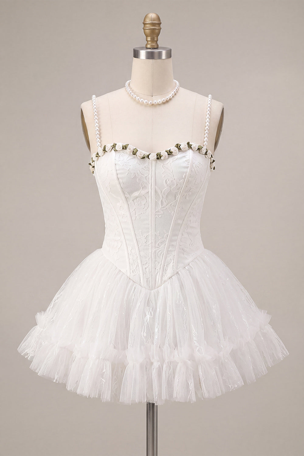 White Lace A-Line Corset Short Homecoming Dress with 3D Flowers