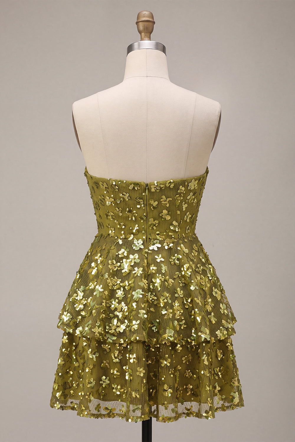 Sparkly Floral Olive Sweetheart Sequin A Line Ruffled Short Homecoming Dress