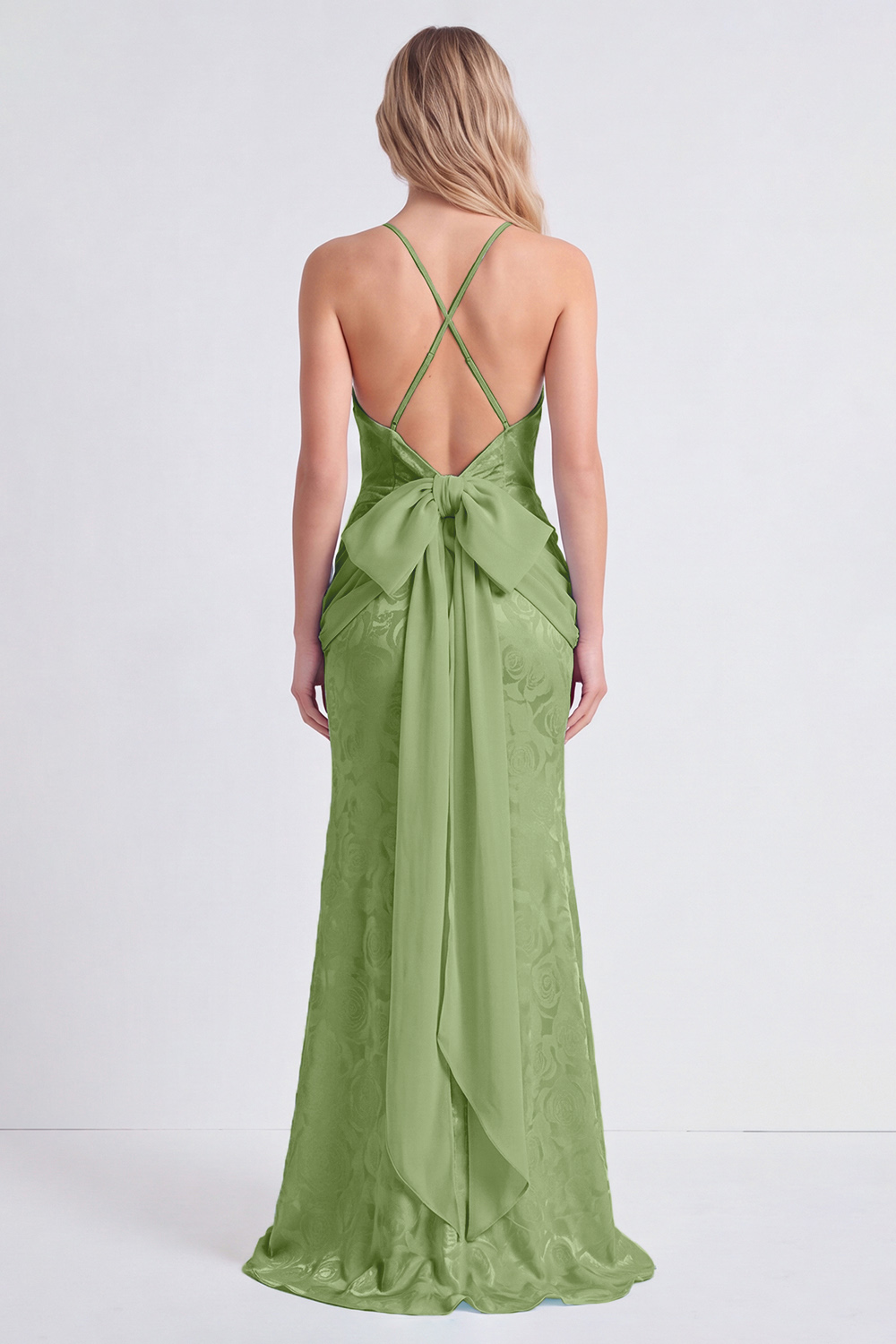 Grass Green Corset Floral Spaghetti Straps Long Formal Dress