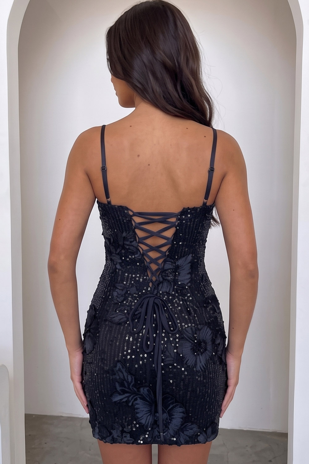 Navy Tight Sparkly Corset Sequin Short Birthday Dress