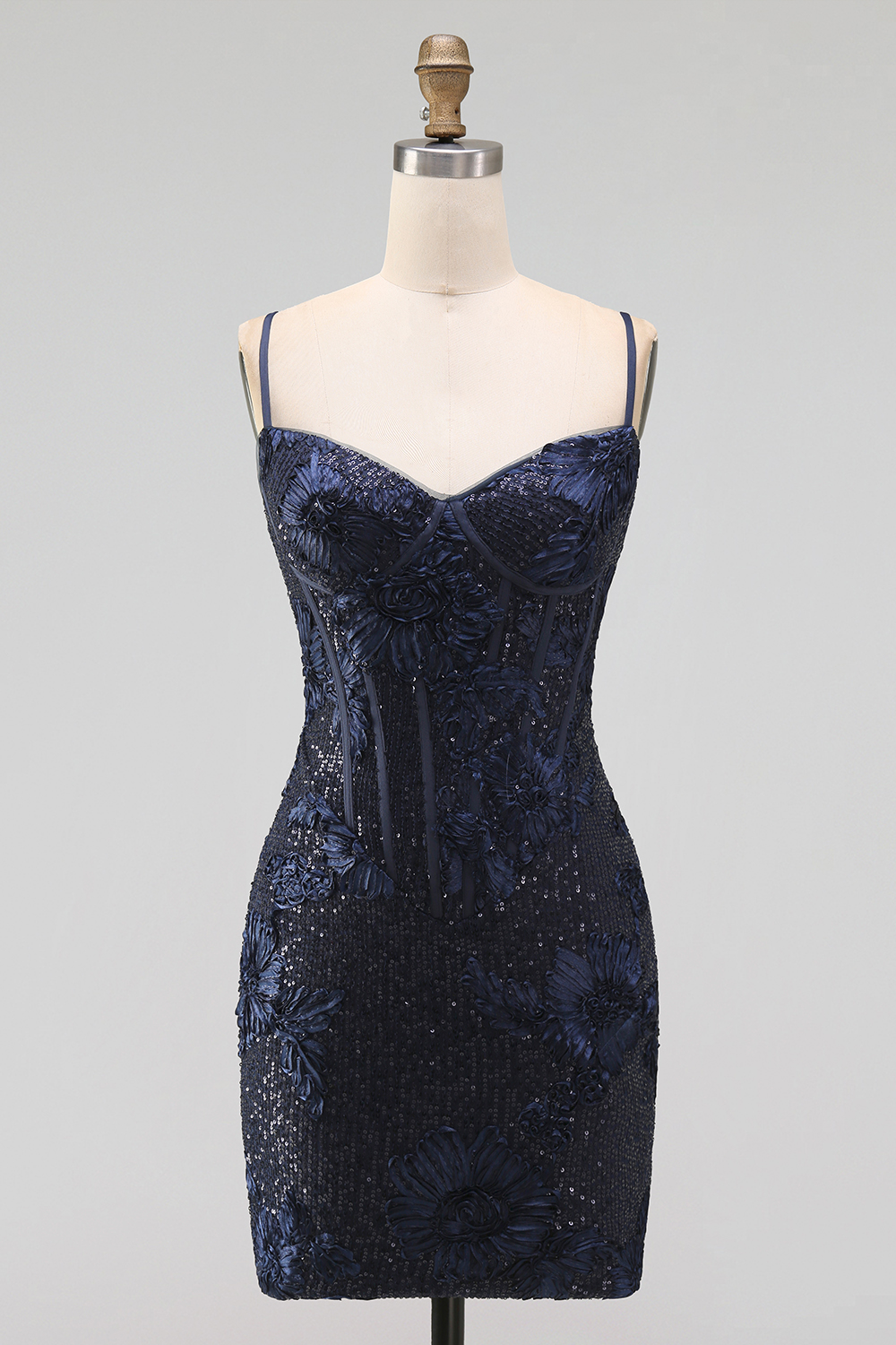 Navy Tight Sparkly Corset Sequin Short Birthday Dress