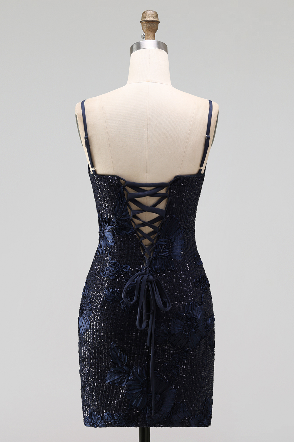 Navy Tight Sparkly Corset Sequin Short Birthday Dress
