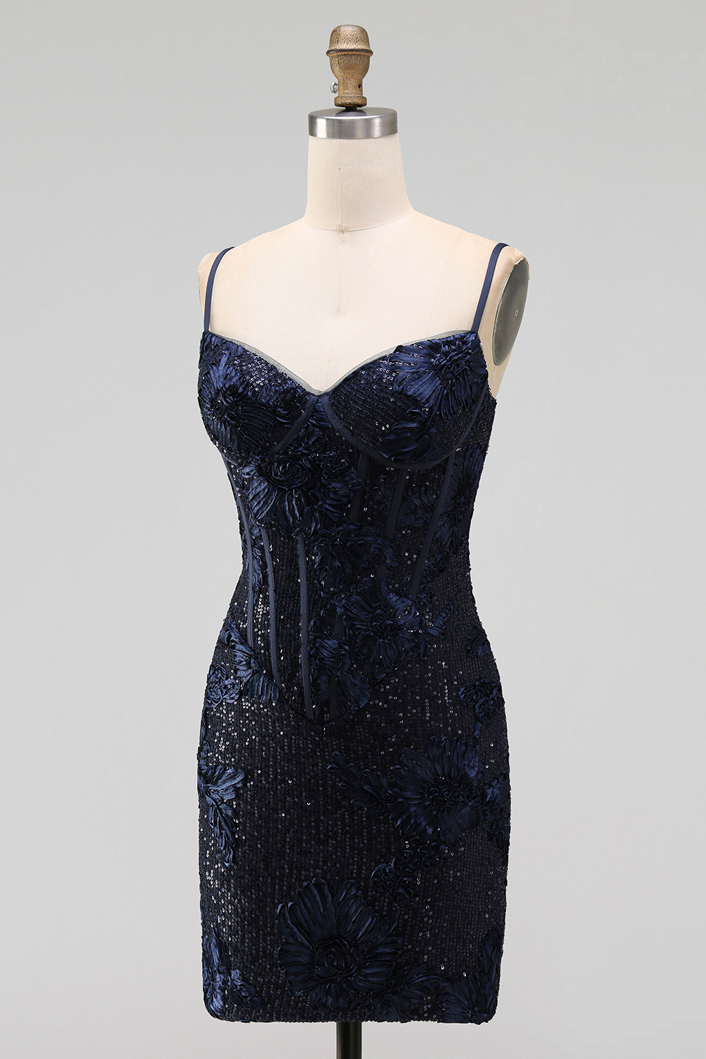 Navy Tight Sparkly Corset Sequin Short Birthday Dress
