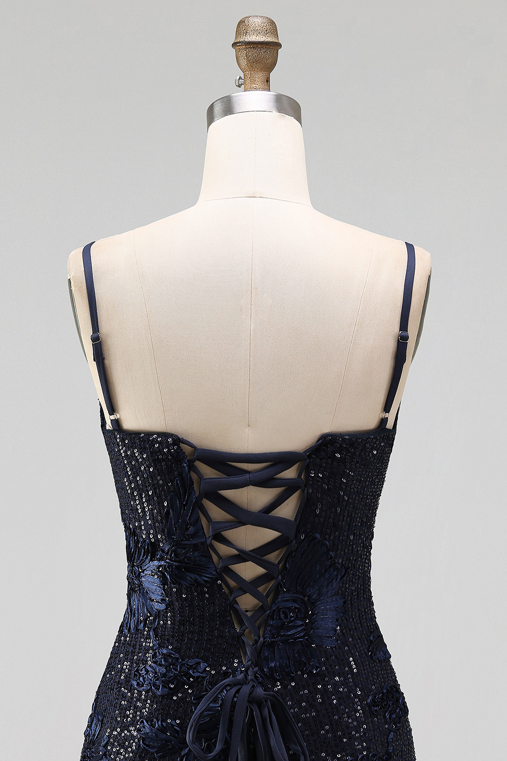Navy Tight Sparkly Corset Sequin Short Birthday Dress