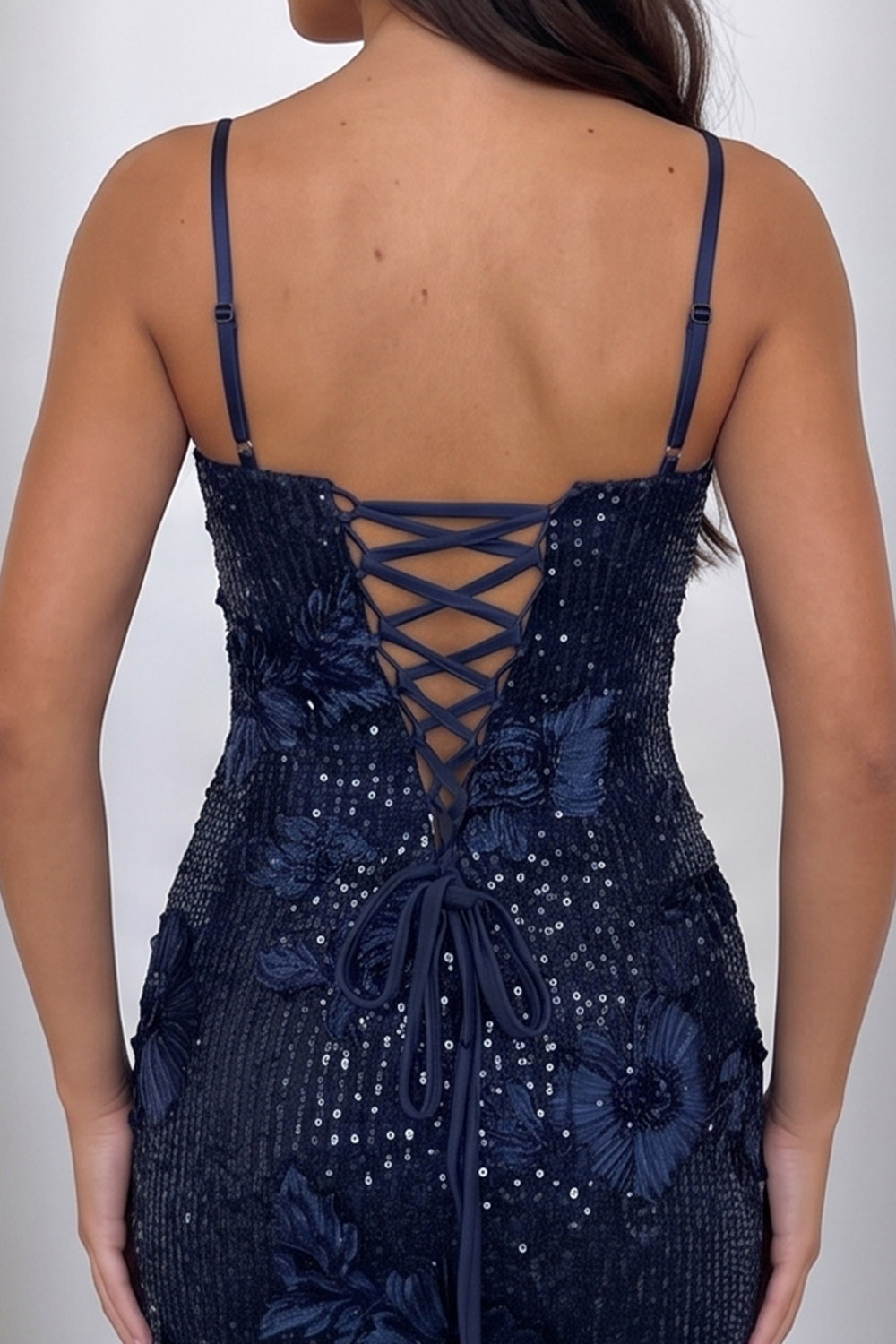 Navy Tight Sparkly Corset Sequin Short Birthday Dress