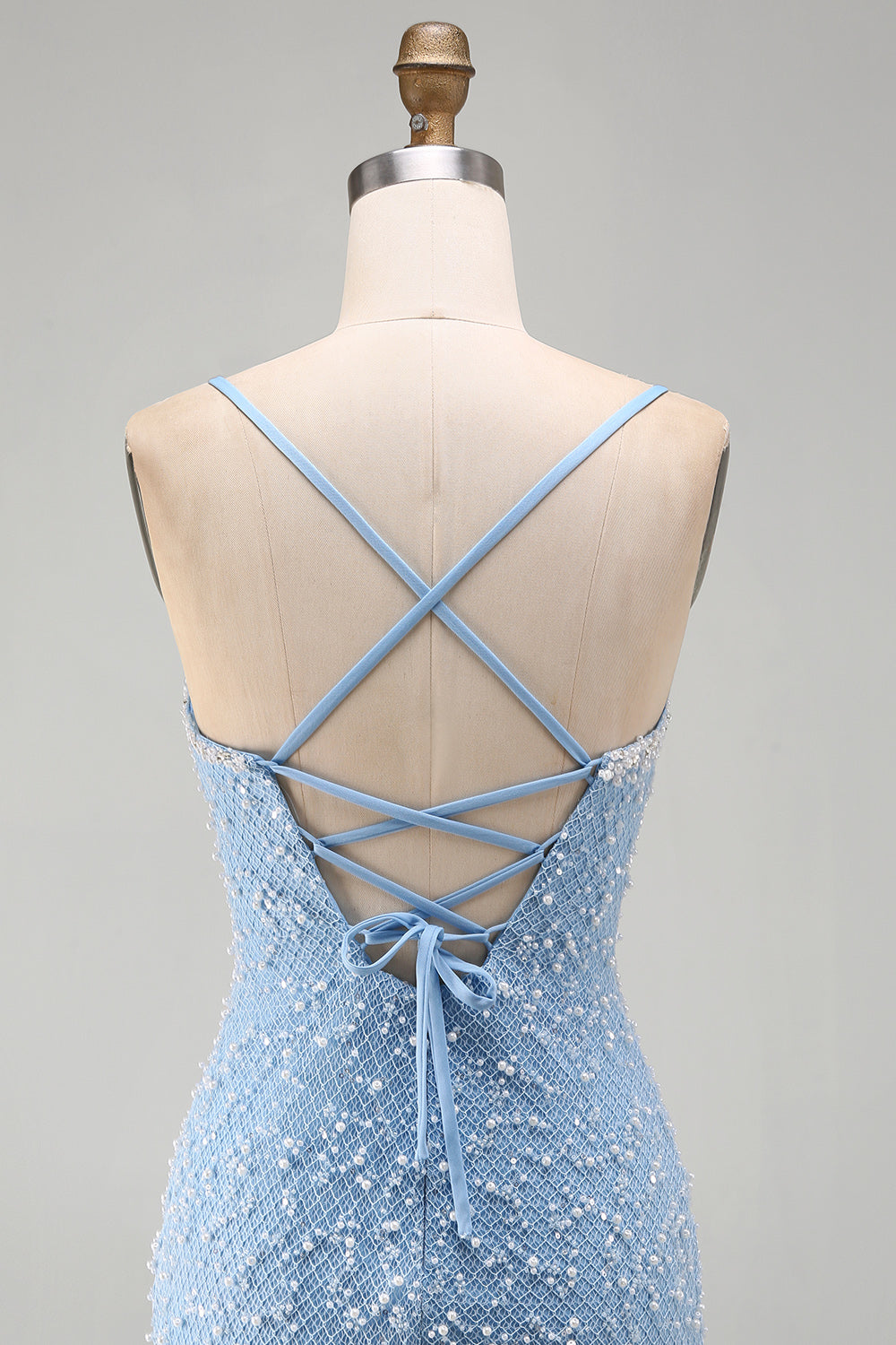Blue Tight Sparkly V-Neck Short Homecoming Dress with Pearls