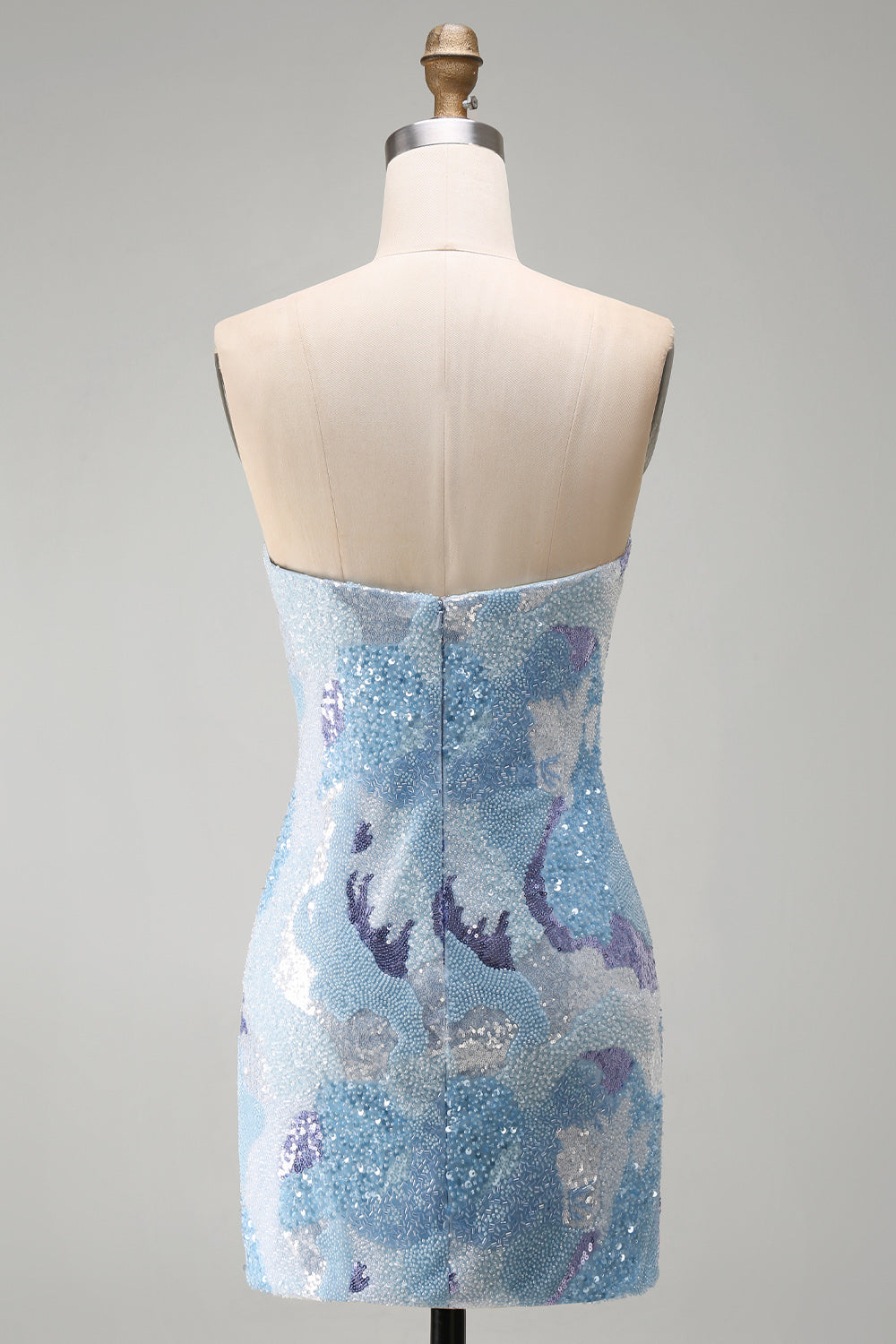 Blue Sequins Beaded Sparkly Strapless Tight Short Homecoming Dress
