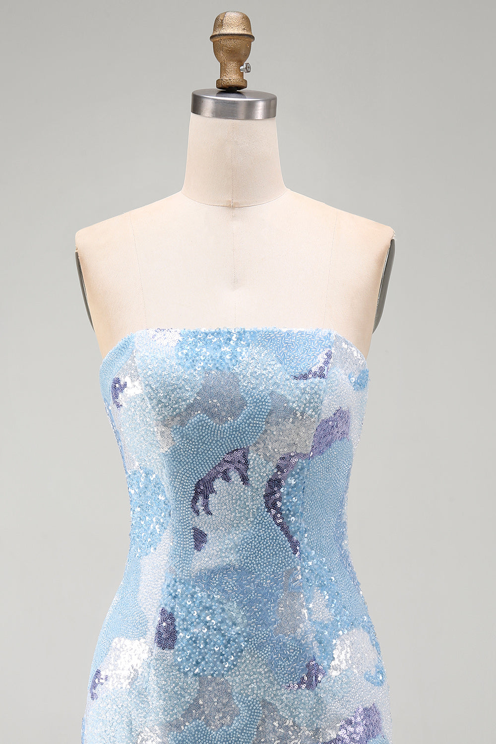 Blue Sequins Beaded Sparkly Strapless Tight Short Homecoming Dress
