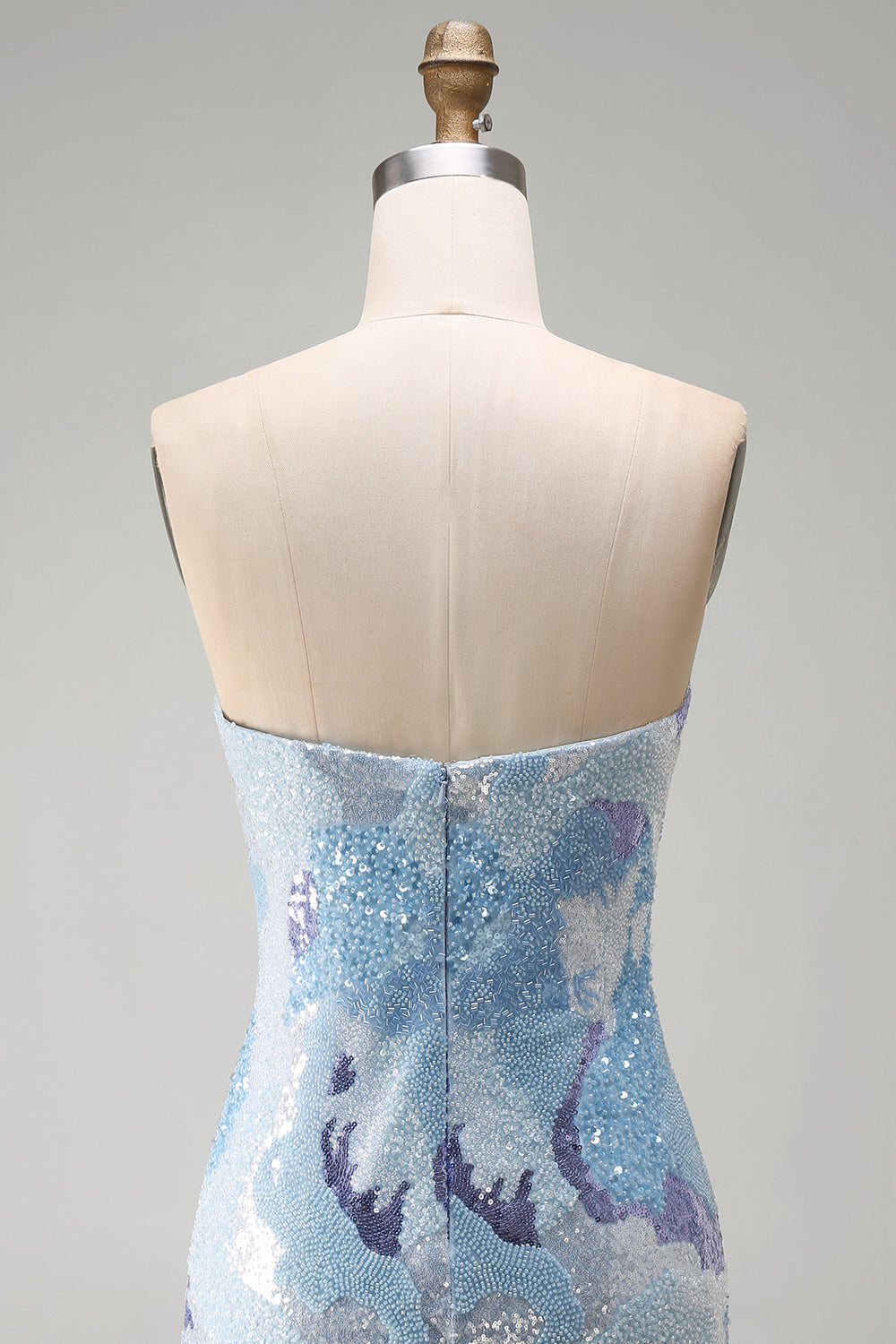 Blue Sequins Beaded Sparkly Strapless Tight Short Homecoming Dress