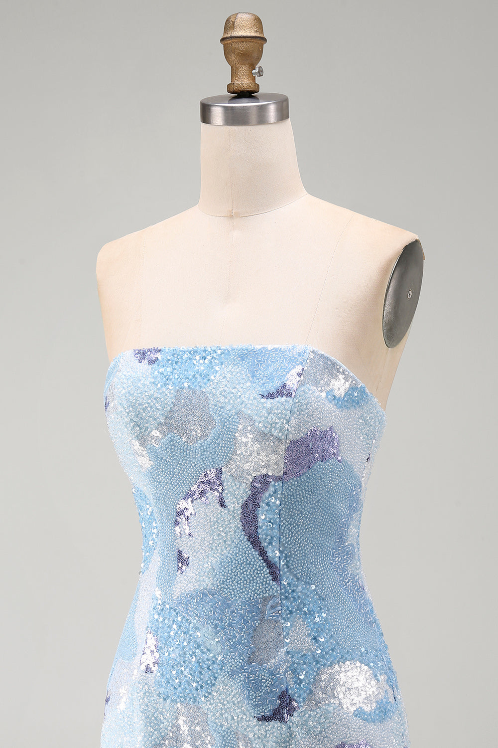 Blue Sequins Beaded Sparkly Strapless Tight Short Homecoming Dress