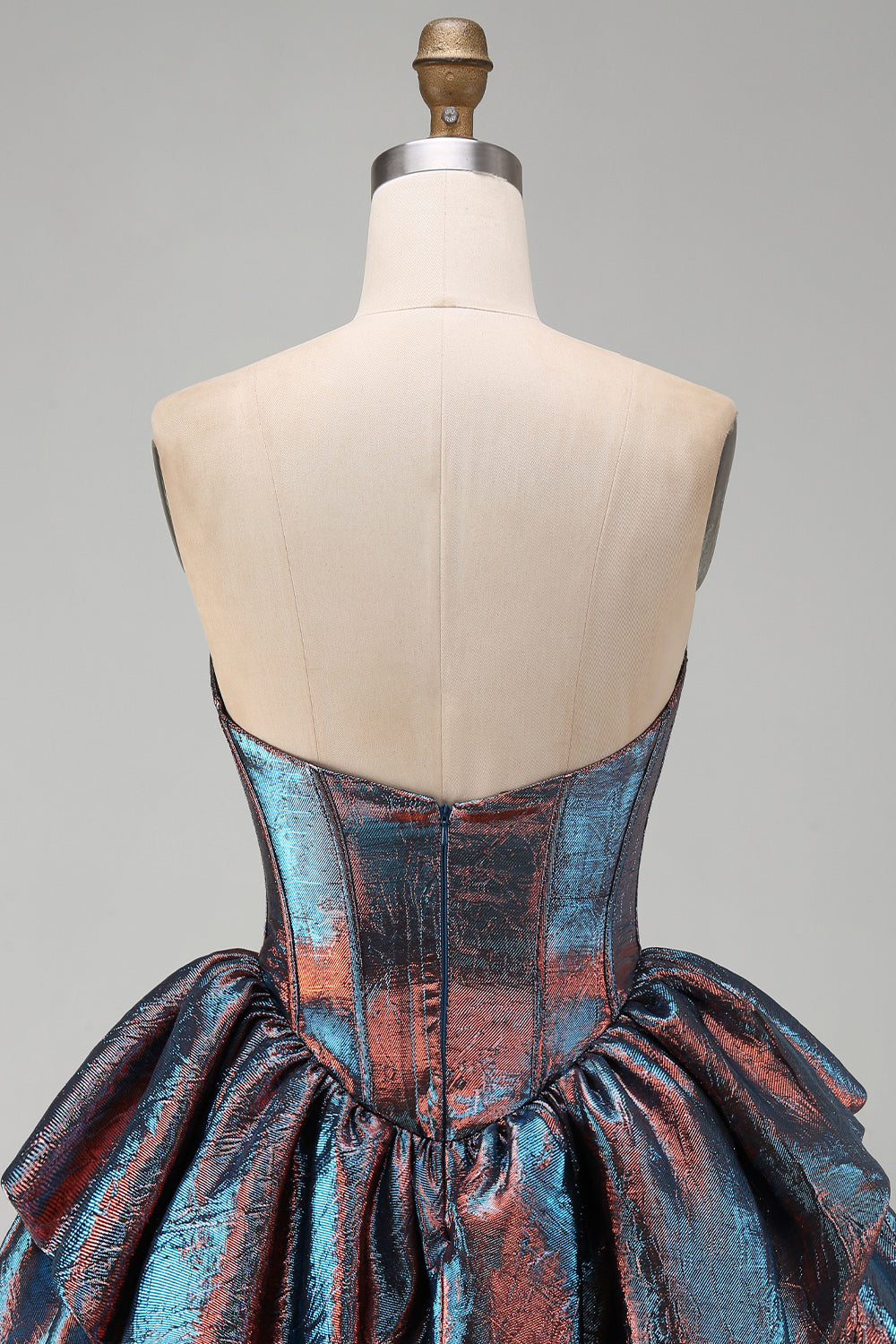 Blue Ruffled Corset Sweetheart Metallic Tiered Short Homecoming Dress
