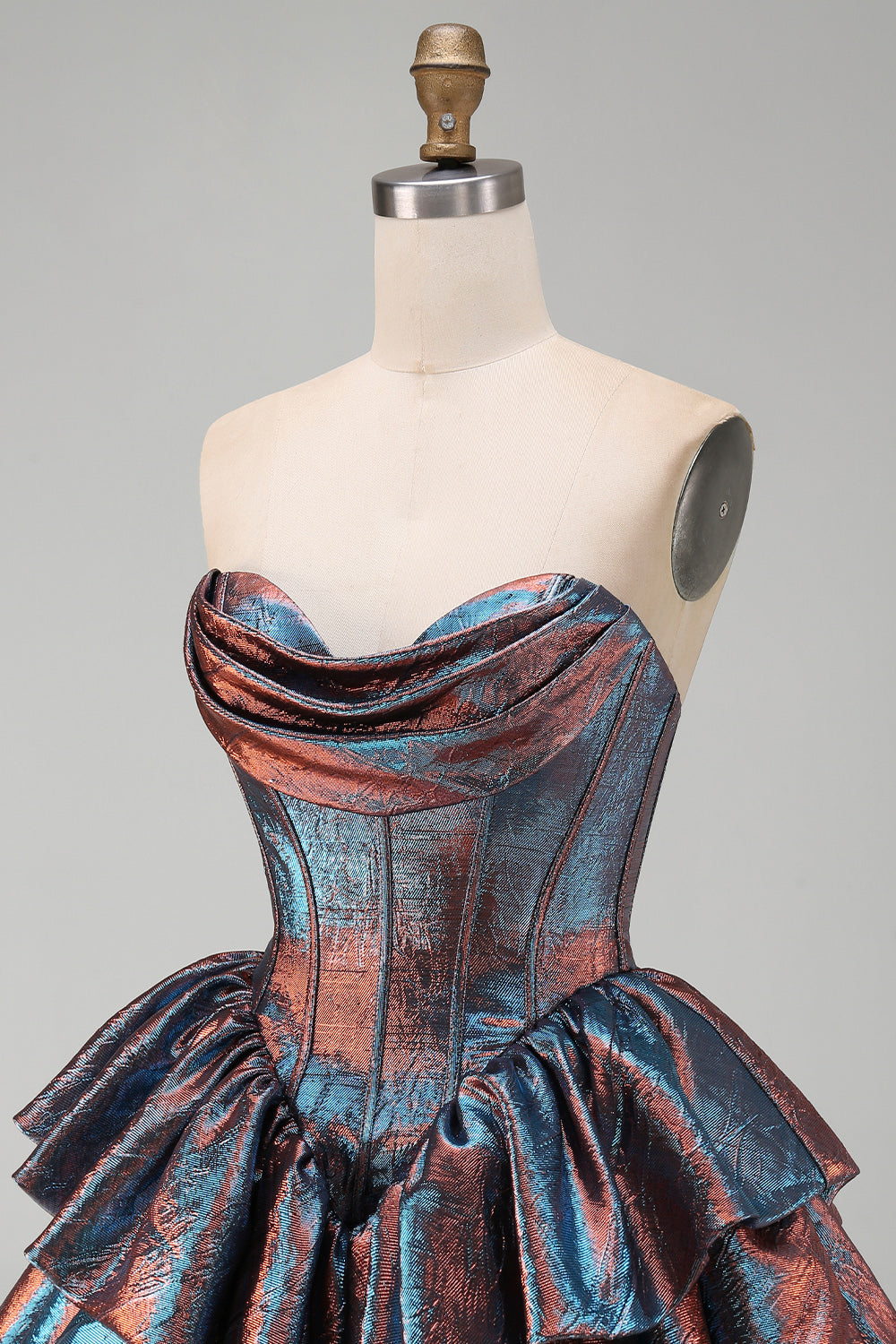 Blue Ruffled Corset Sweetheart Metallic Tiered Short Homecoming Dress