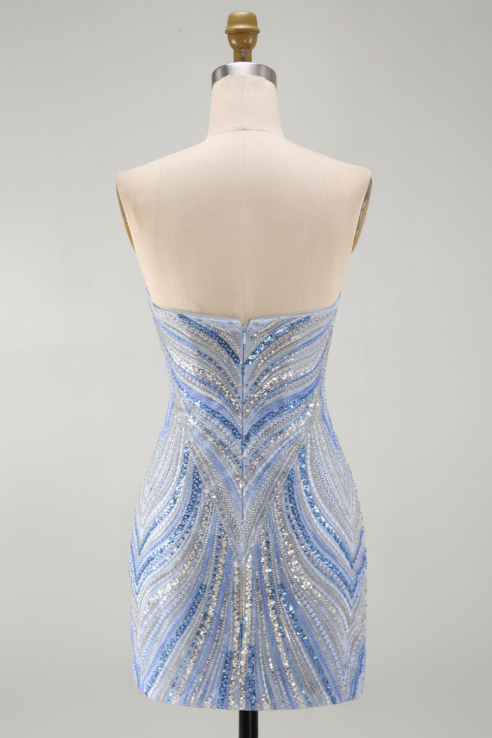 Sparkly Blue Sequins Beaded Strapless Tight Short Homecoming Dress