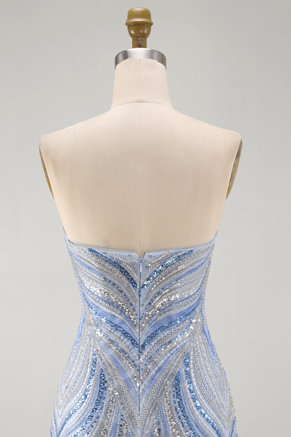Sparkly Blue Sequins Beaded Strapless Tight Short Homecoming Dress