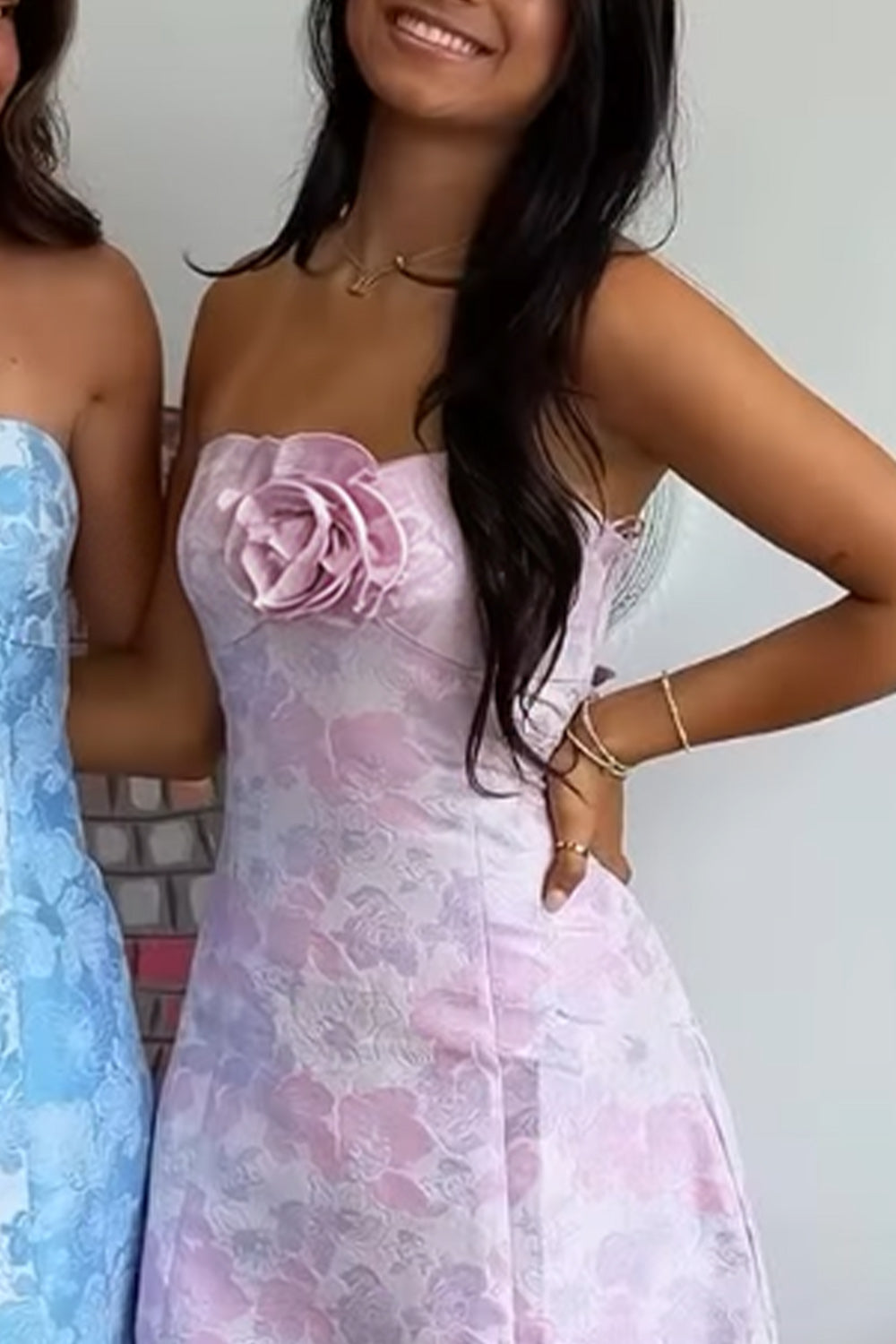 Strapless Pink A-Line Short Homecoming Dress with 3D Flower