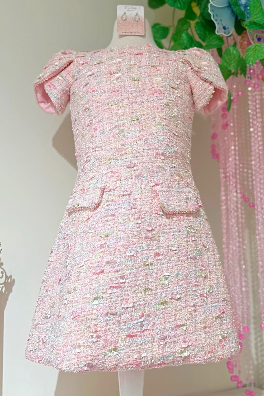 Light Pink Boat Neck A Line Short Sleeves Homecoming Dress