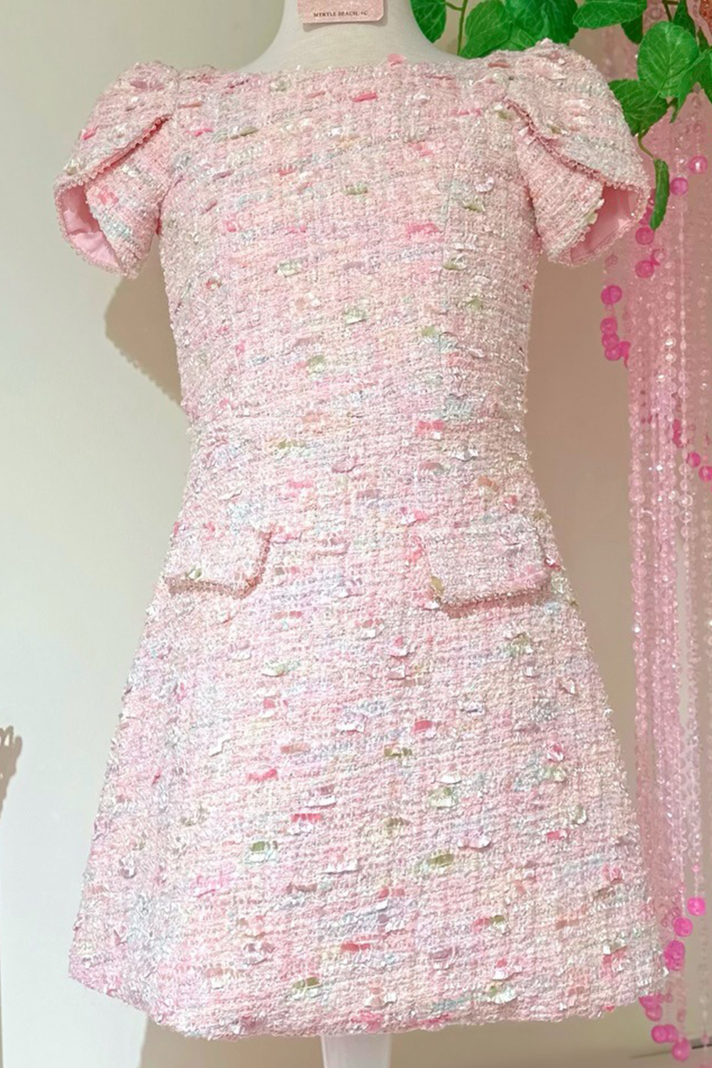 Light Pink Boat Neck A Line Short Sleeves Homecoming Dress
