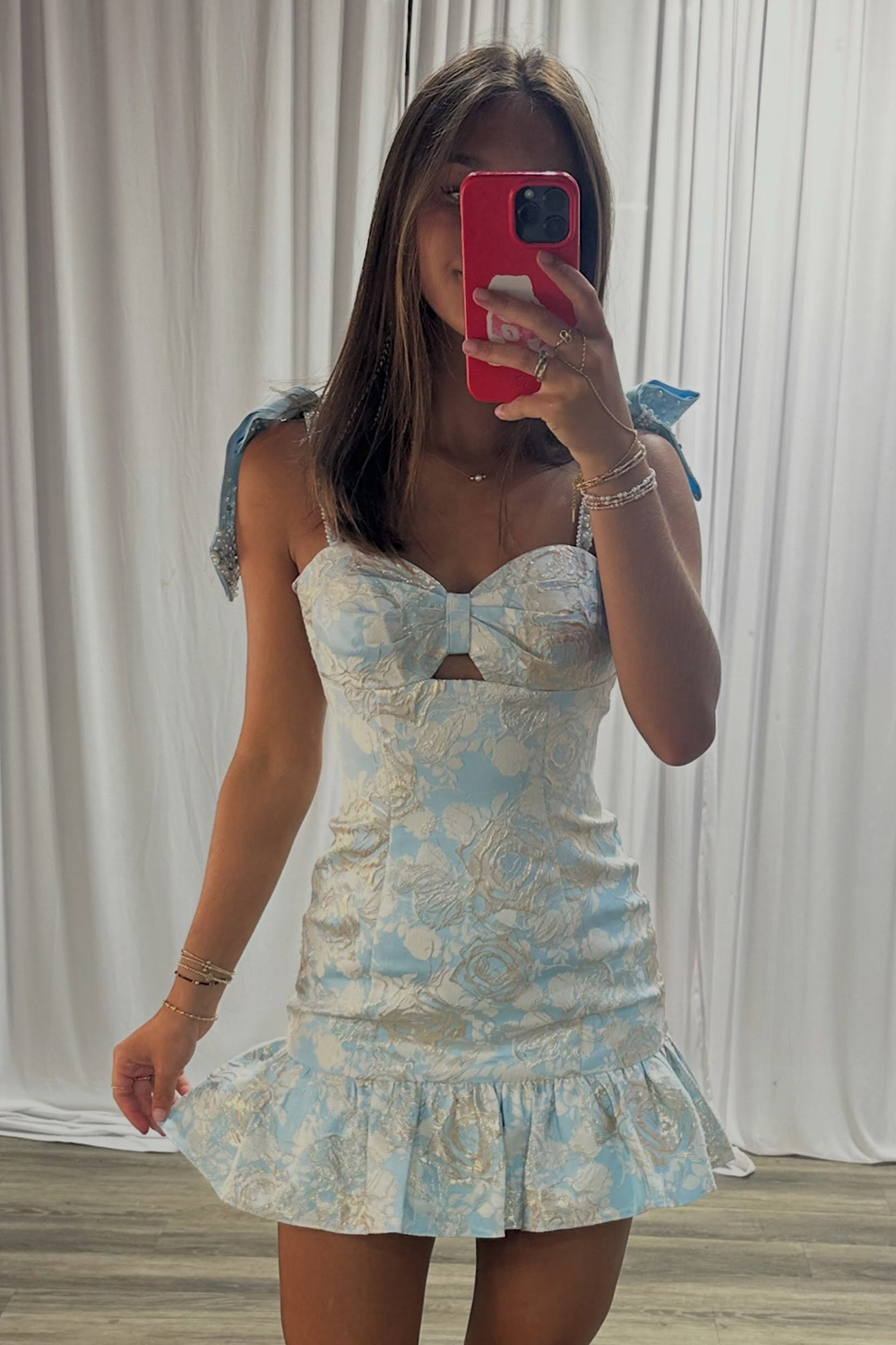 Light Blue Bodycon Printed Short Homecoming Dress with Beading