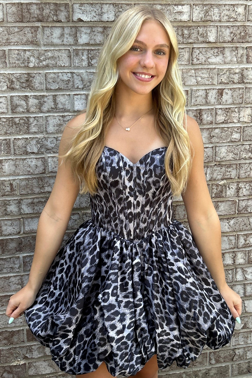 Black Leopard Corset Printed A Line Homecoming Dress