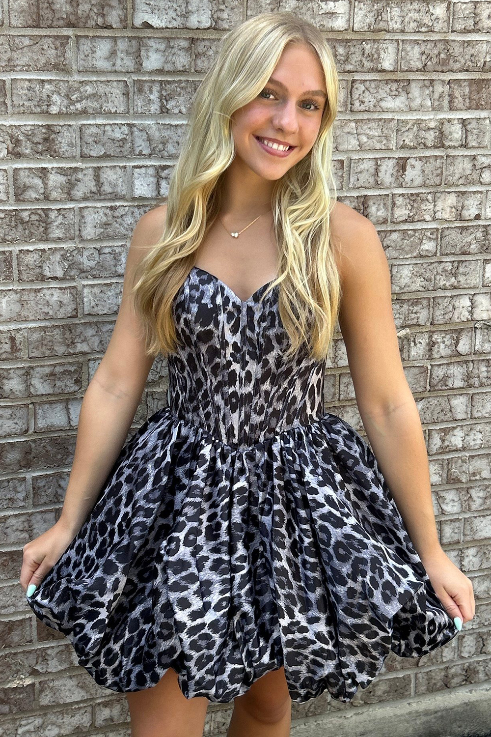 Black Leopard Corset Printed A Line Homecoming Dress