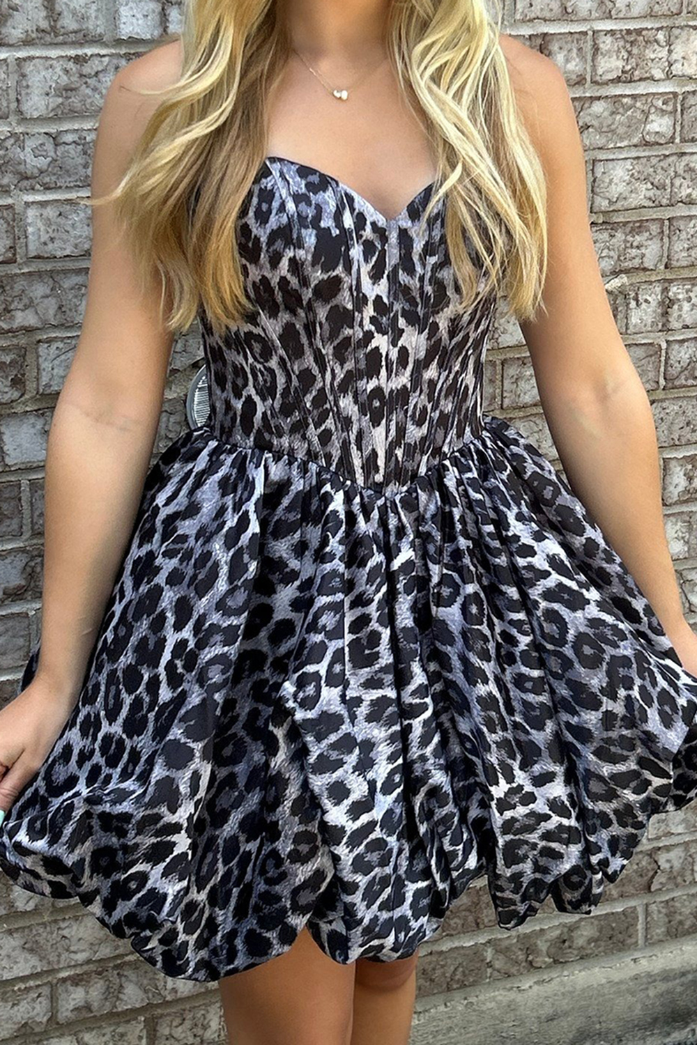 Black Leopard Corset Printed A Line Homecoming Dress
