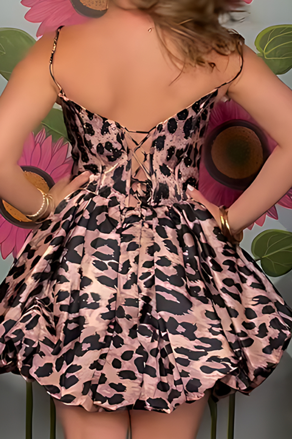 Brown Leopard Corset A-Line Spaghetti Straps Short Homecoming Dress
