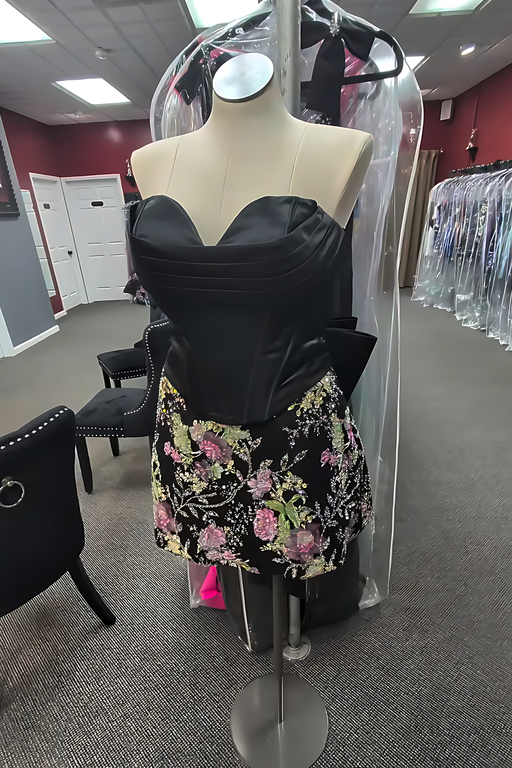 Black Corset Sweetheart Printed Short Homecoming Dress